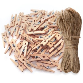 Maxi-Solutions 60 Mini 2.5cm Wooden Pegs and 1200cm Jute Twine String, Stylish Way of Hanging Photos - Also Suitable to Hang Small Christmas/New Born/Birthday/Anniversary Cards