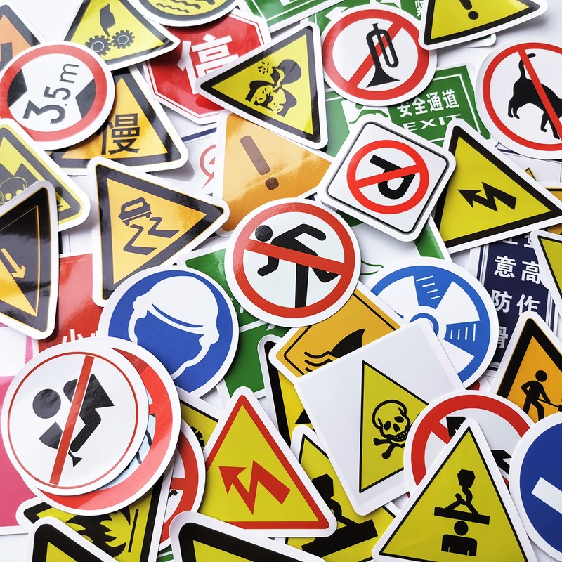 50Pcs Traffic Signs Decals Funny Traffic Warning Signs Stickers Workplace