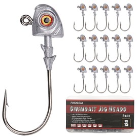 FINOSEAK Lifelike Swimbait Jig Heads with Vivid Fish Eye, 15Pcs Finesse Fishing Jigs Head with Cone Bait Keeper Minnow Style Jigheads for Bass Fishing Saltwater&Freshwater 1/8 3/16 1/4 3/8 1/2oz