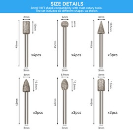 Diamond Drill Grinding Bit Set, 20PCS Polishing Kits Rotary Tool Accessories with 1/8 Inch Shank for Carving, Engraving, Grinding, Polishing Stone, Glass, Jewelry, Ceramics, Rock