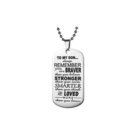 SBI Jewelry Men Love Son Necklace Dog Tag Pendant Braver Than You Believe Engraved Stainless Steel Gift Necklace Birthday Family from Mom Dad Parent Family Mothers Day