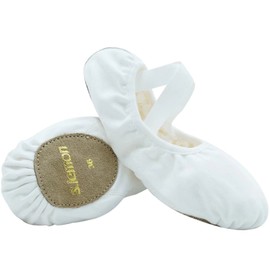 s.lemon Ballet Shoe,Cotton Canvas Split Sole Yoga Gymnastics Ballet Dance Slipper for Kids Women TLK White 25
