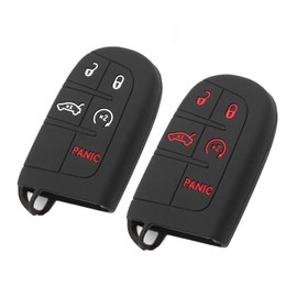 EYANBIS Silicone Key Fob Cover Fit for Jeep Grand Cherokee Renegade Compass Dodge Challenger Charger Dart Durango Chrysler 200 300 | Car Accessories | Remote Key Protection Case - Black & Black/Red