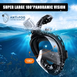 Odoland Snorkel Set for Man and Women, 180° Panoramic View Full Face Snorkeling Mask with Camera Mount, Dry Top Safety Breathing System Anti-Leak Anti-Fog Diving Mask for Adult Blue S