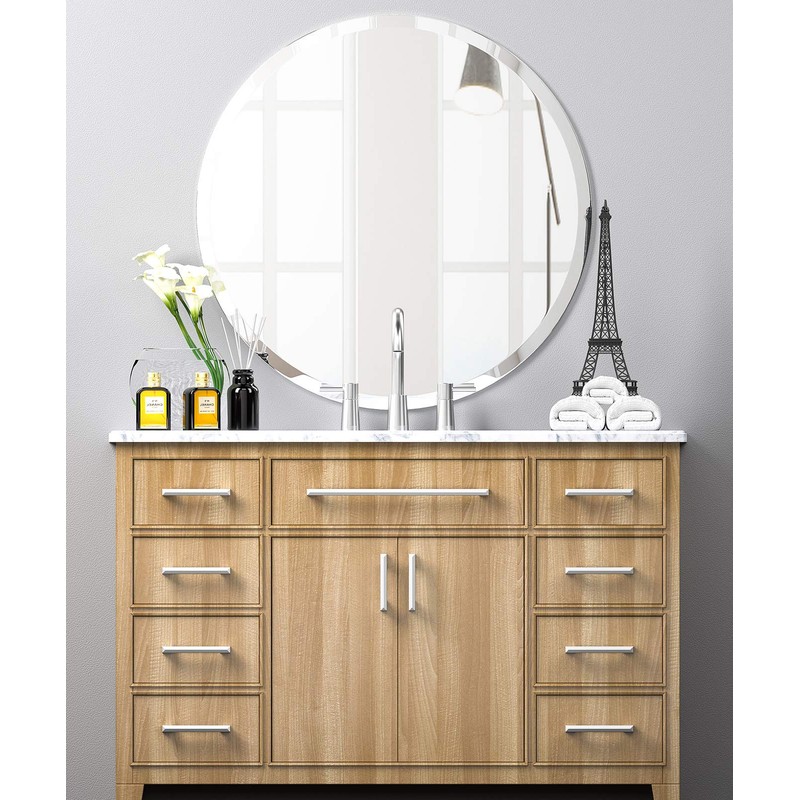 USHOWER 24" Round Frameless Wall Mirror with Beveled Edge -