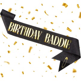 TIHEBAX BIRTHDAY BADDIE Sash, Black Glitter Birthday Sash with Gold Foil Funny Birthday Sash for Women Men Girls Decorations Party Favors Supplies Decoracion de Cumpleaños Para Mujer