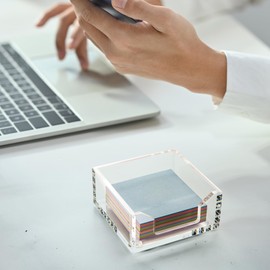 WORHE Sticky Note Holder Clear Acrylic Memo Pad Holders 3.94 x 3.94 for Office Accessories Desk School Home, Crystal Notepad Organizer Post Pop Notes Dispenser for 3"X3" Note Pads 1PCS (BQ200)