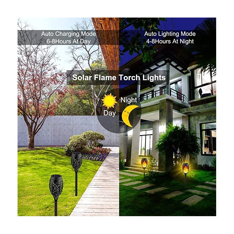 Solar Torch Light with Flickering Flame, 6 Pack Torches Solar