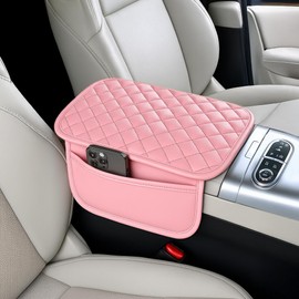 DSCARCovers Upgraded Car Center Console Cover,Microfiber Leather Car Armrest Cover Cushion with 2 Storage Bags,Universal Car Armrest Storage Box Car Interior Accessories for Most Vehicles (Pink)