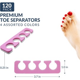 Paquete de 120 separadores de dedos de pedicura premium – Accesorios de pedicura de salón de belleza suaves y duraderos – 4 colores