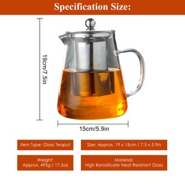 1300ml(44oz) Glass Teapot with Removable Infuser High Borosilicate Heat Resistant Glass Tea Kettle Infuser Stovetop Safe Tea Kettle for Loose Leaf, Blooming Tea,Coffee, Milk