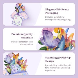 JJBAOER Purple Birthday Cards for Women Men, Butterfly Flowers 3D Pop Up Happy Birthday Card for Female with Envelope for Niece Sister Mum Daughter Granddaughter Cousin Granny Friends Wife Auntie
