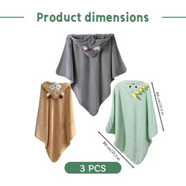 Toalla de bebé con Capucha de 3 uds, Toallas baño Suaves y absorbentes para bebé con Bonito diseño Animales para niños y niñas (80x80cm, Verde, Gris café)