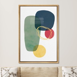 SIGNFORD Framed Canvas Wall Art Green, Blue, Red, Yellow and Gold Lines and Circles Geometric Shapes Illustrations Minimalism Modern Relax/Calm for Living Room, Bedroom, Office - 16x24 inches