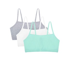 Fruit of the Loom Women's Spaghetti Strap Cotton Pull Over 3 Pack Sports Bra, Mint Chip/White/Grey Heather, 34