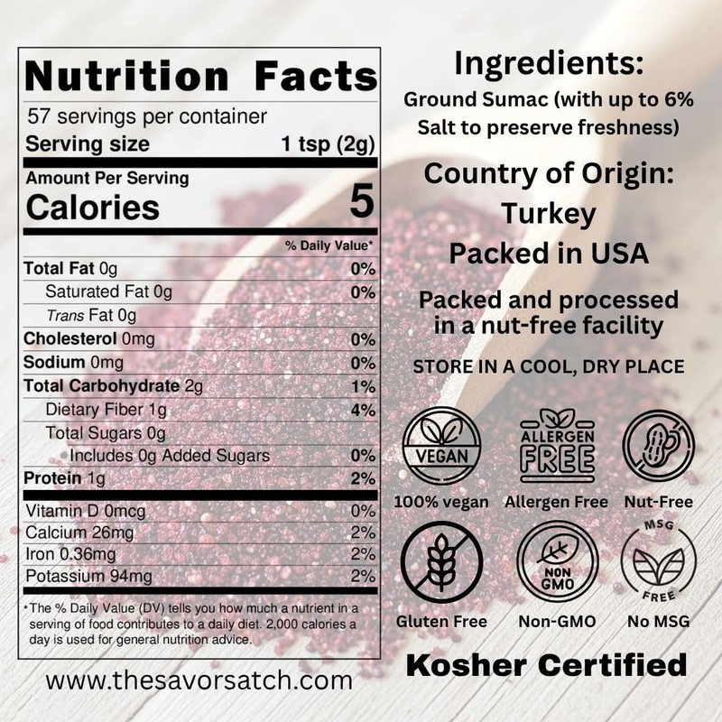 SavorSatch Ground Sumac – 4oz Resealable Pouch | Certified Kosher,