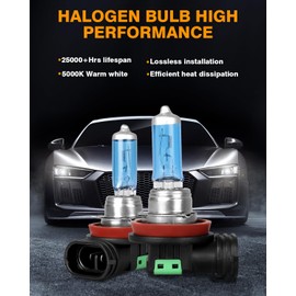 NSDXCT H11 High Performance Halogen Headlight Bulb For Chevy Camaro 2014-2015 Light Bulbs High Beam Low Beam and Fog Replacement Bulb, H11 High Beam+H11 Low Beam Combo, 4PCS