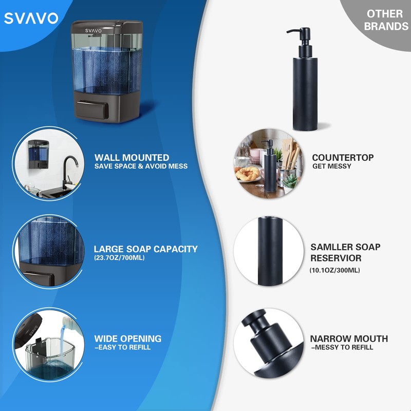 SVAVO Wall Mounted Soap Dispenser Kitchen Bathroom Manual Soap Dispenser