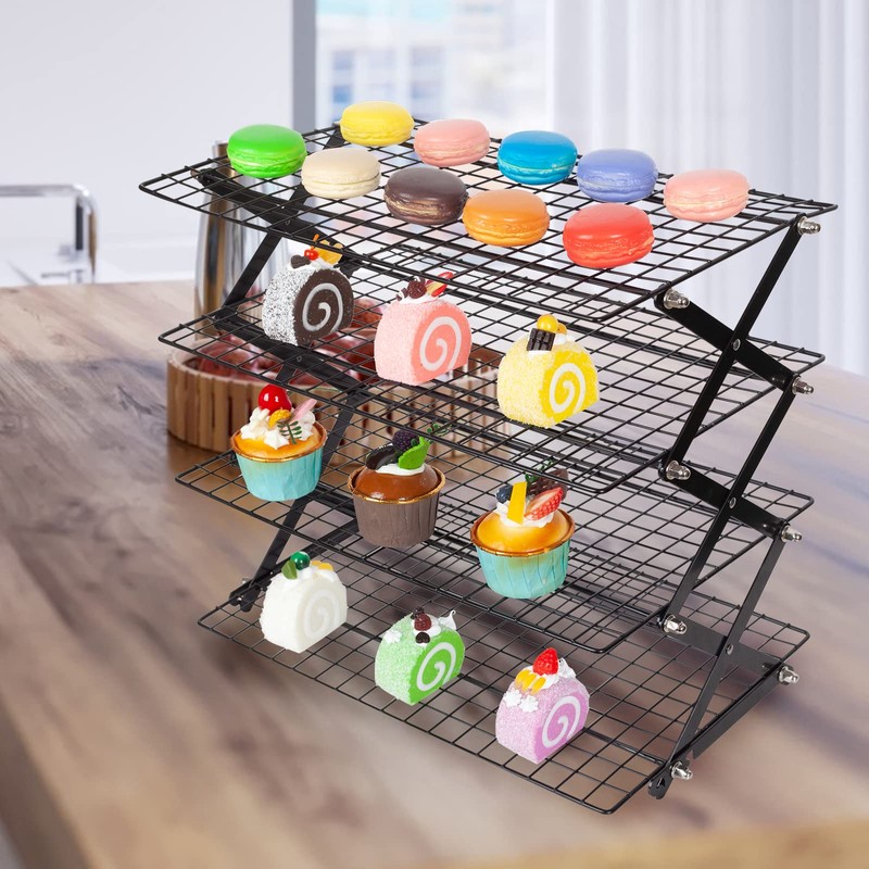 PowerKing Upgraded Collapsible 4-Tier Cooling Rack, Adjustable Stackable Non-Stick Wire