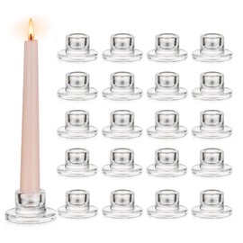 Glasseam Glass Tapered Candlestick Holders: 20Pcs Small Taper Candle Holders Bulk Short Candle Stick Candle Holder Clear Modern Candle Holder for Table Centerpiece Wedding Christmas Dining Party Decor