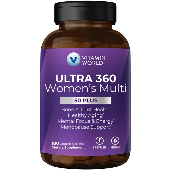 Vitamin World ULTRA 360 Women's Multivitamin for 50 Plus, Vitamins with Minerals & Herbs for Women 50+ Menopause Support, Supplement with Vitamin B, D & E for Healthy Aging, 180 Caplets, 90 Day Supply