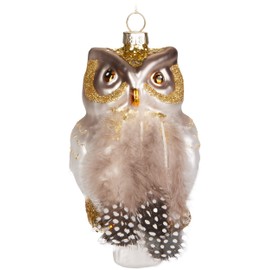 BRUBAKER Owl Gold - Hand-Painted Glass Christmas Bauble with Feathers - Mouth-Blown Christmas Tree Decoration Figures Funny Decorative Pendant Tree Ball - 10.8 cm