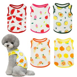 Pack of 5 Dog Shirts Pet Dad Mother Dog Shirts Fruit Printed Cute Breathable Puppy Vest Sweatshirt Summer Girls Boys Dog T-Shirts Fashion Beach Wear for Small Dogs and Cats