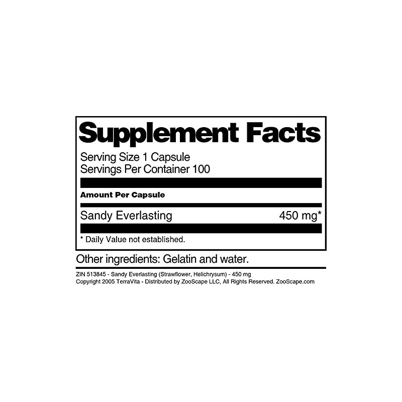 Sandy Everlasting (Strawflower, Helichrysum) - 450 mg (100 Capsules, ZIN: