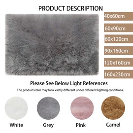 HARESLE Fluffy Rugs Living Room, Grey Faux Fur Rugs for Bedroom, Soft Sheepskin Rug,Small Washable Kids Rug,High Pile Area Carpet,Non Slip Bedside Carpet, Square Carpets for Lounge(Grey,40x60cm)