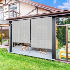 ECOOPTS Outdoor Roller Shade, Roll Up Shade Blind Sun Shade for Patio Porch Back Yard Gazebo Deck Balcony (8'W x 10.5'L, Light Grey)