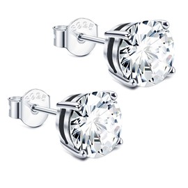 Dochais Zircon Stud Earrings 925 Sterling Silver for Women Men Earrings Small Round Crystal Sparkling Stud Earrings Hypoallergenic Jewellery 3 mm/4 mm/5 mm/8 mm, Silver