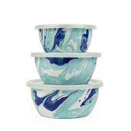 Golden Rabbit Enamelware - Set of 3 - Nesting Bowls (Lagoon)