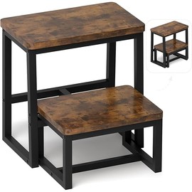 Step Stool for Adults & Kids,Holds up to 500Lb,3 in1 Heavy Duty Sturdy Wooden 2 Stepstool for Kichen/Bathroom/High beds, Metal Frame, Non-Slip Pads