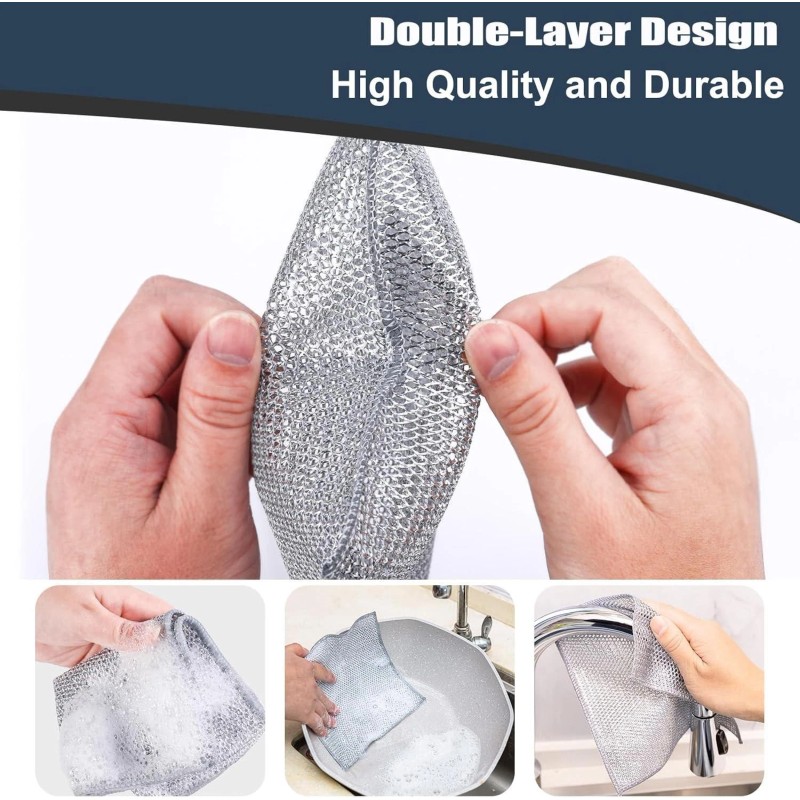 18 Pcs New Upgrade Steel Wire Dishcloth,Doub<wbr/>le-Layer Multipurpose Wire rag