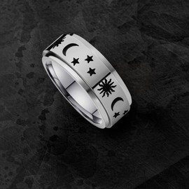 8MM Stainless Steel Spinner Ring for Women Men Sun Moon Stars Spinner Ring for Stress Relieving Men’s Anxiety Ring Band Jewelry Spinny Ring Size 8