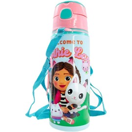 CARTOON Gabby's Dollhouse Aluminium Drinking Bottle with Straw 600 ml Automatic Opening for Children