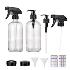 JIUWU 16.09 Oz Spray Bottle 2 Pcs Travel Size Spray Bottle with Labels &Funnel Plant Spray Bottle with Emulsion Pumps And Nozzles for Window Cleaners Hydration Watering Flowers Hair Care