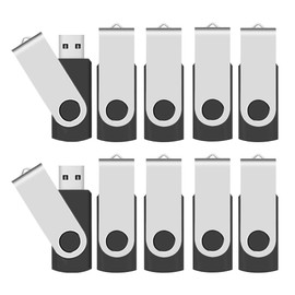 TEWENE USB Flash Drive 4GB 10-Piece Set Black Rotatable Flash Memory Flash Drive USB Flash Memory USB2.0 Compact with Strap (4GB, Black x10)