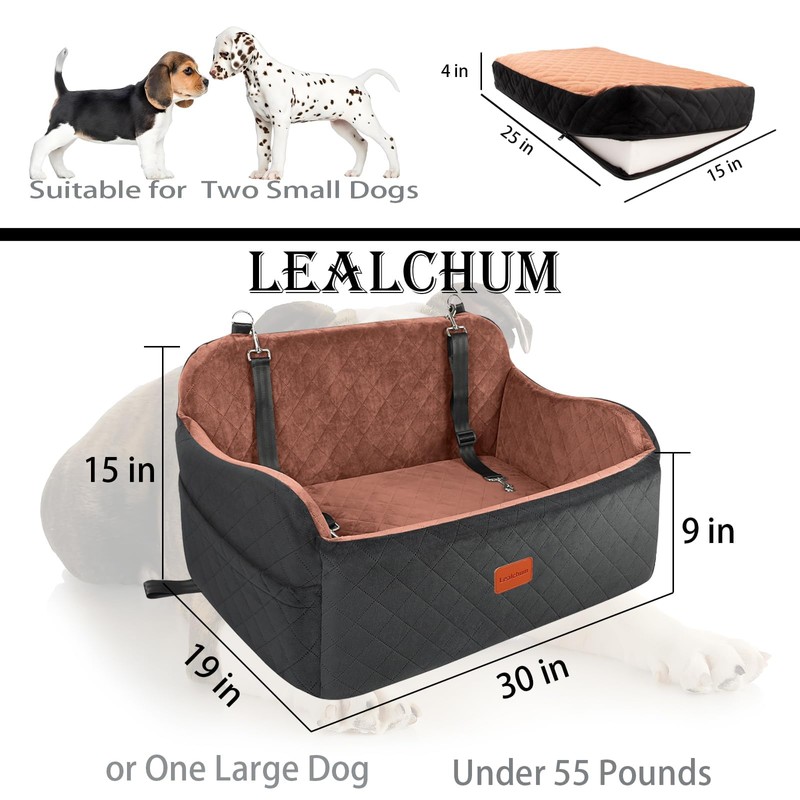 Lealchum Dog Car Seat for Medium/Large Dogs,2 Clip-On Safety Leashs