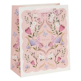 Glick Luxury Gift Bag, Petals & Posies Pink Gift Bag, Suitable for Mother's Day and Mums Birthday, Petals and Posies With Love Design, 26w x 31.5h x 13.5d cms, Pink & Purple