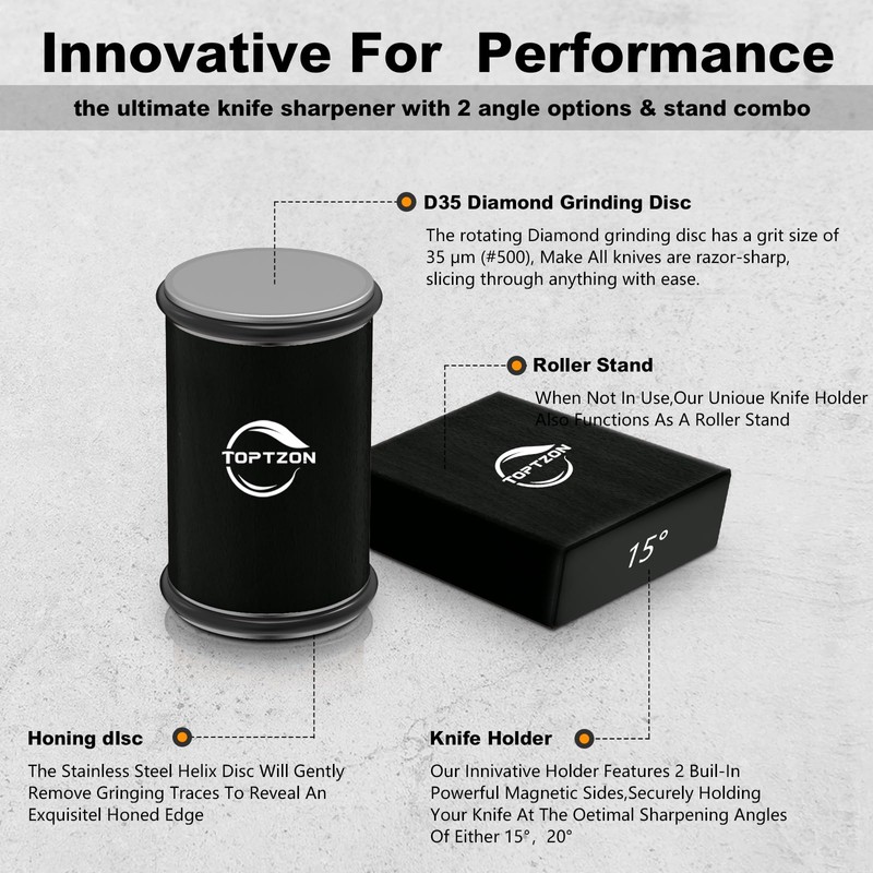 Toptzon Diamond Black Rolling Knife Sharpener – Roller Knife Sharpener