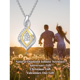 ZBA Natural Diamond Infinity Necklace for Women, 14K Gold Plated Sterling Silver Diamond Inifnity Pendant Necklace Jewelry Birthday Christmas Gift for Her Mom Wife(0.072ct, Color F-G/Clarity I1-I2)