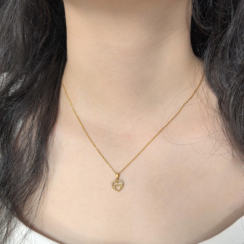 KUANGHON18K gold-plated zirconia heart-shaped necklace, exquisite and small love pendant