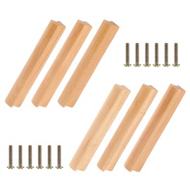 SWAWIS Pack of 6 Wooden Furniture Handles, 128 mm Wooden Handles, Kitchen Cabinets, Drawer Handles Wood with Screws, Door Handle, Strip-Shaped, Cabinet Handle Wood for Cupboards, Drawers, Furniture,