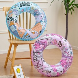 Children's Eco-Friendly Round Cartoon Swimming Ring a15 PVC 80 Cartoon Pink Girl [30.00 Kg-45.00 Kg] 3ea