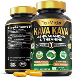 Kava Kava Supplement - 7in1 Blend with Ashwagandha, L-Theanine, Rhodiola, Bacopa & More - 60 Non-GMO, Vegan Capsules
