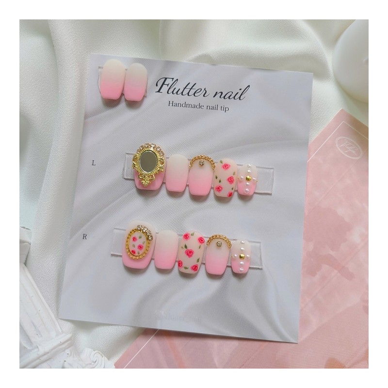 Antique pink gradient handmade nail tip - Almond / 엔틱