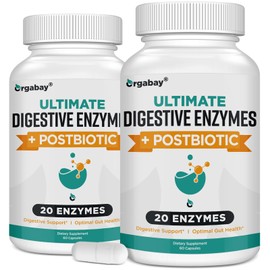 Orgabay Digestive Enzymes 1000mg with Postbiotics, 20 Enzyme Blend for Bloating, Optimal Digestion and Gut Function, 120 Veggie Capsules