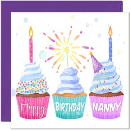 Nanny Birthday Card for Women Cute Cupcake Birthday Cards for Nanny Nan