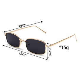 FDHBDF Pack of 1 Metal Square Frame Black and Grey Lens Sunglasses, Fashionable and Classic Square Sunglasses, Retro Slim Gold Frame Glasses, Suitable for Men and Women, Gold frame with black and grey